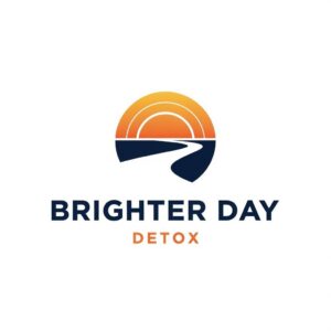 Brighter Day Detox logo with an orange sunrise over a winding road and navy text on a white background